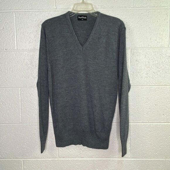 Vintage Royal Knight V Neck Men M Long Sleeve Pullover Sweater Gray - Picture 1 of 10